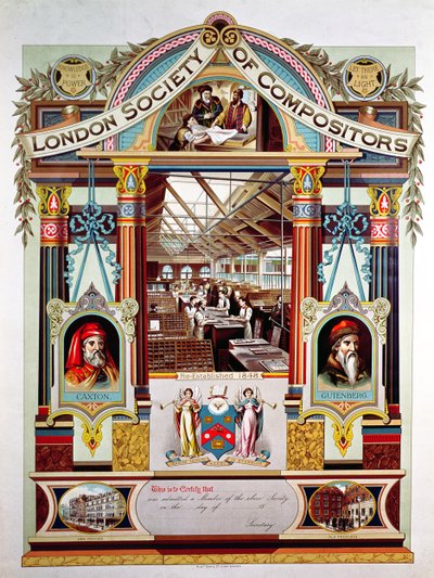 Lidmaatschapsbewijs van de London Society of Compositors door English School